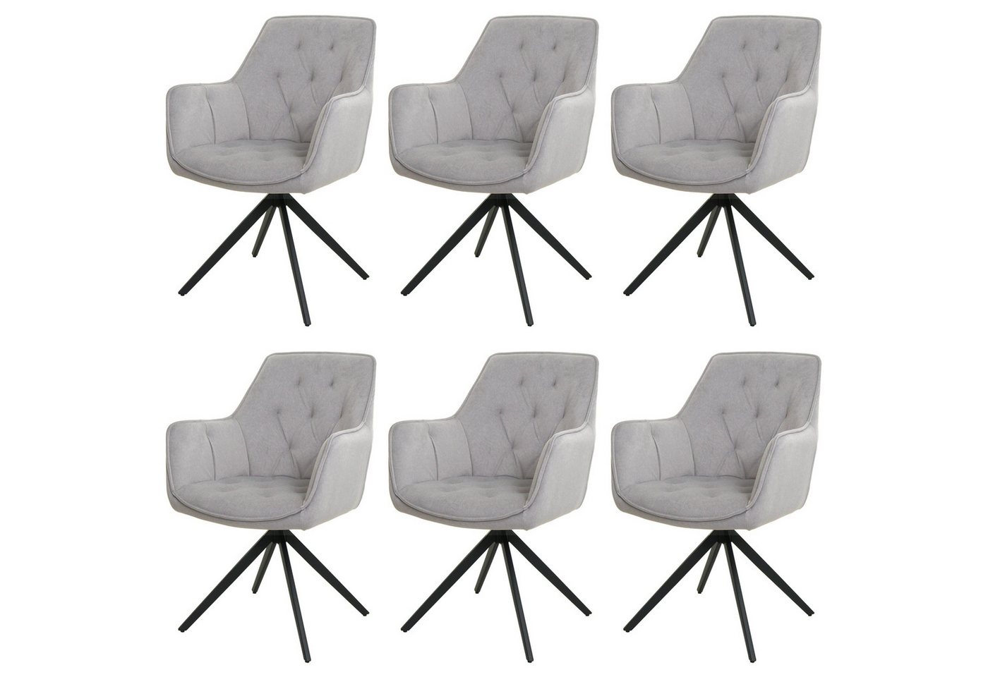 PROREGAL® Esszimmerstuhl 6x Esszimmerstuhl 87x55x60cm Sitzhöhe 48cm Metall Stoff Hellgrau von PROREGAL®