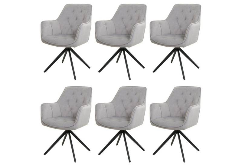 PROREGAL® Esszimmerstuhl 6x Esszimmerstuhl 87x55x60cm Sitzhöhe 48cm Metall Stoff Hellgrau von PROREGAL®