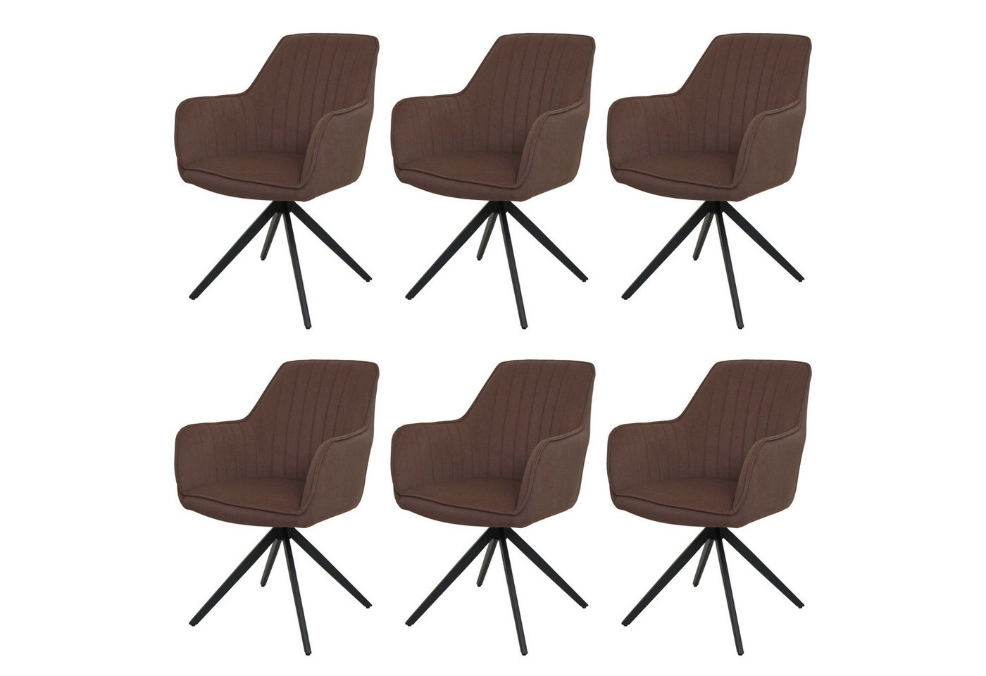 PROREGAL® Esszimmerstuhl 6x Esszimmerstuhl 87x58x55cm drehbar Auto-Position Stoff Braun von PROREGAL®