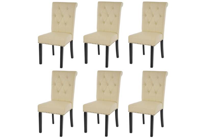 PROREGAL® Esszimmerstuhl 6x Esszimmerstuhl 98x47x62cm Nieten Kunstleder dunkle Beine Creme von PROREGAL®
