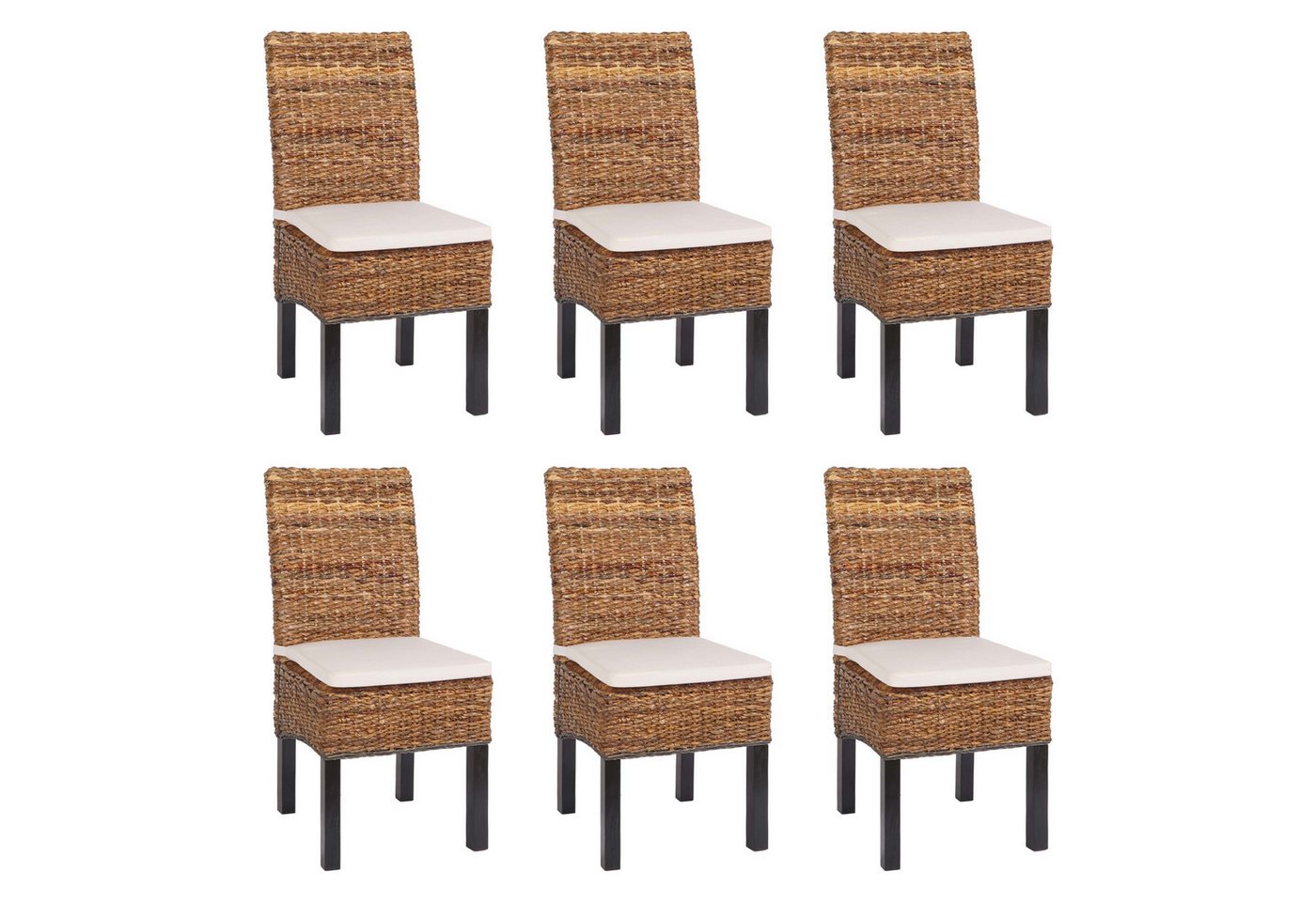 PROREGAL® Esszimmerstuhl 6x Esszimmerstuhl Korbstuhl Malibu HxBxT 96x46x41cm dunkel mit Kissen von PROREGAL®