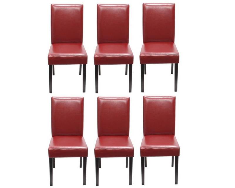 PROREGAL® Esszimmerstuhl 6x Esszimmerstuhl Stuhl Küchenstuhl HxBxT 90x43x56cm Leder Rot von PROREGAL®