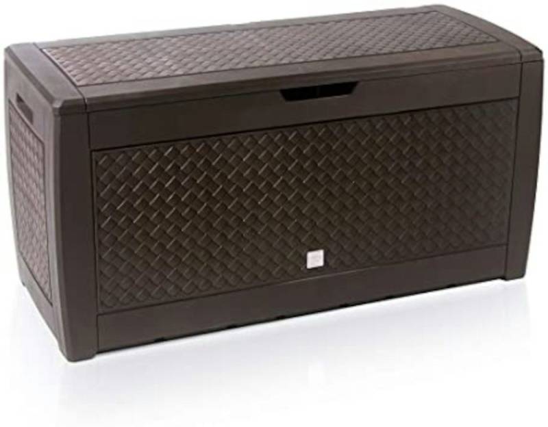 PROREGAL® Gartenbox CAP’N COOK klappbare Gartenbox (LxBxH 119 x 48 x 60 cm, 310 Liter Stauraum, Kissenbox mit Deckel, Haltegriffe und Rollen, Flechtoptik, Auflagenbox, Braun/Anthrazit) von PROREGAL®