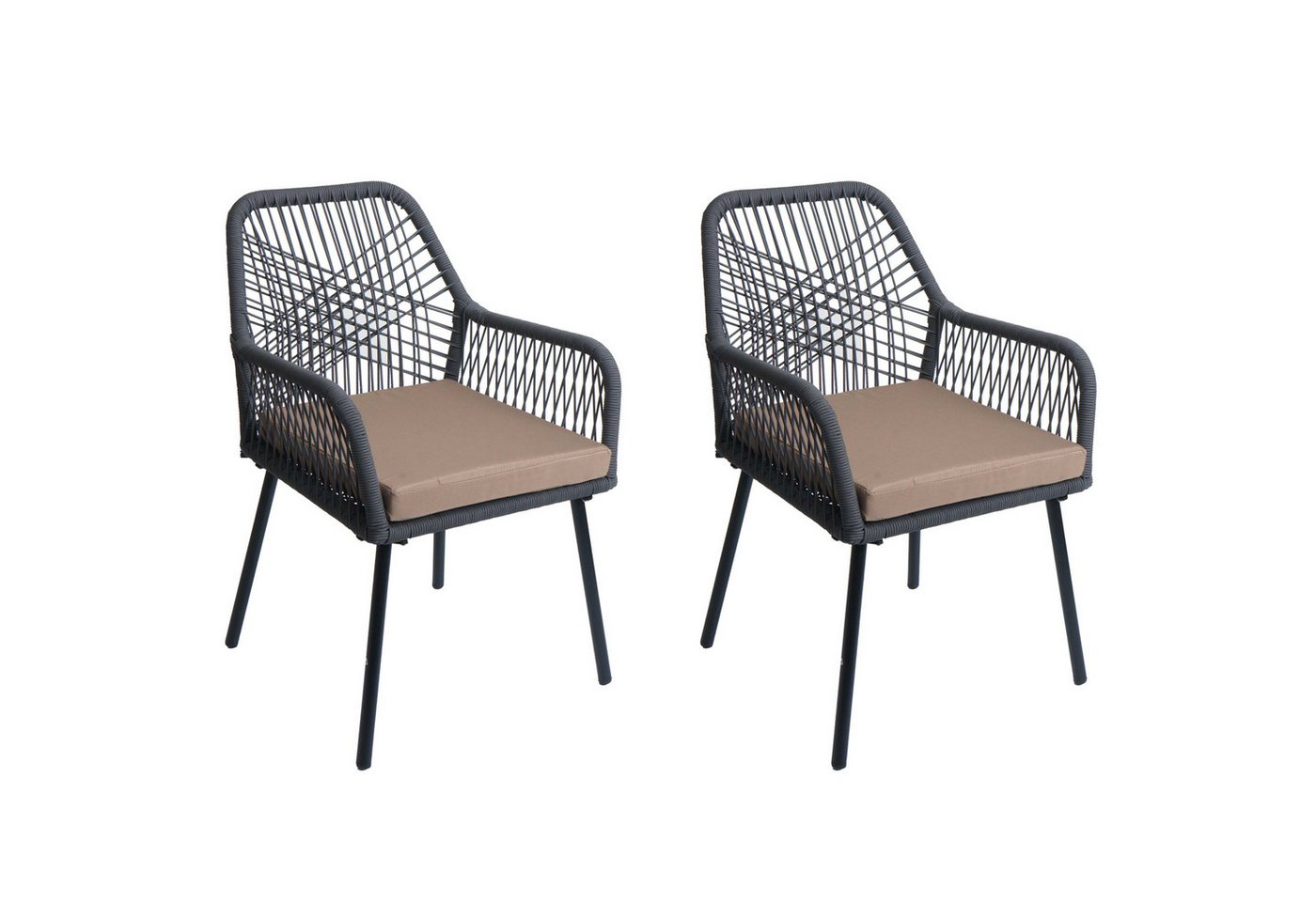 PROREGAL® Gartenstuhl 2x Gartenstuhl HxBxT 81x54x62cm Aluminium Seilgeflecht Rope Anthrazit von PROREGAL®