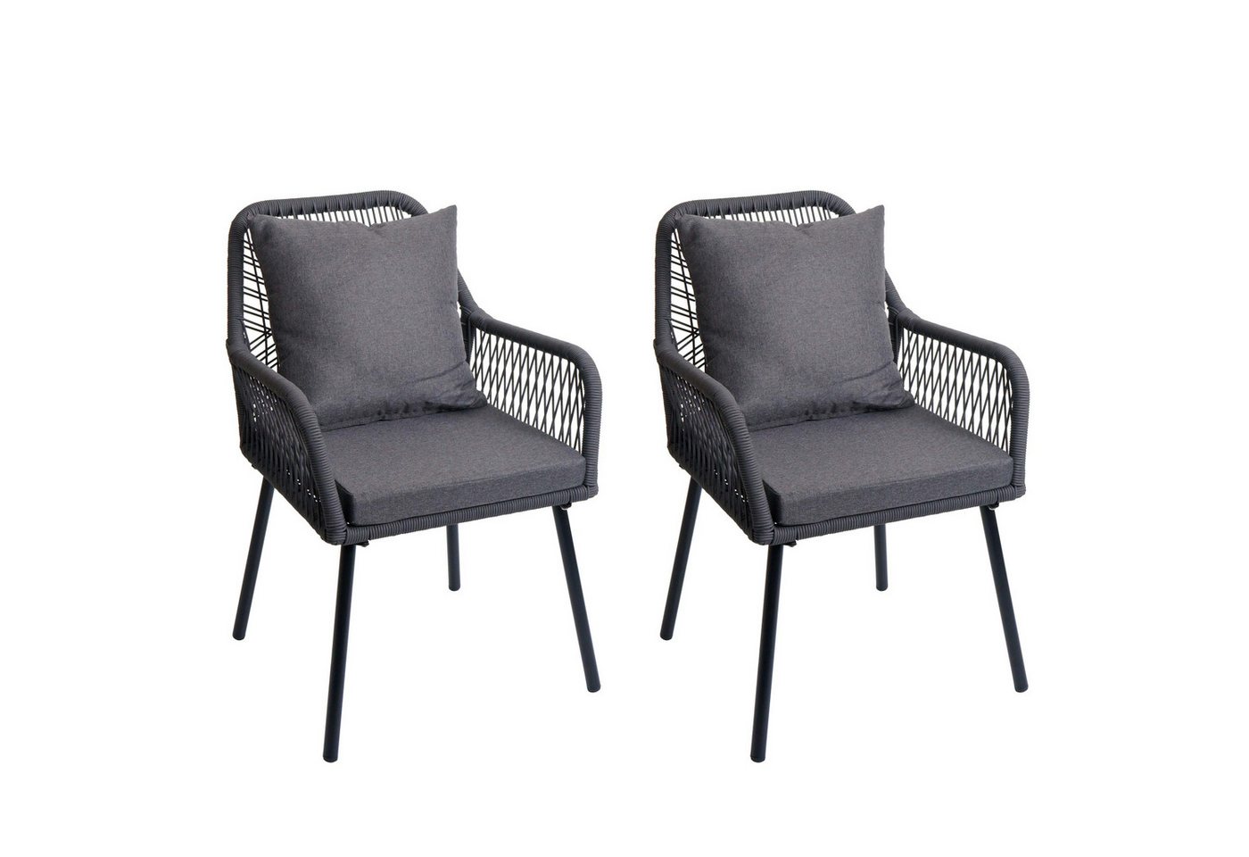 PROREGAL® Gartenstuhl 2x Gartenstuhl HxBxT 81x54x62cm Aluminium Seilgeflecht Rope Anthrazit von PROREGAL®