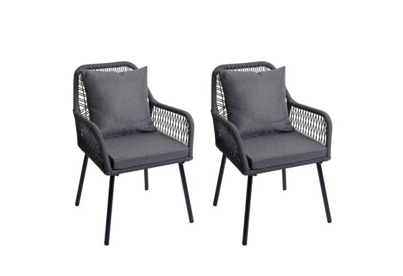 PROREGAL® Gartenstuhl 2x Gartenstuhl HxBxT 81x54x62cm Aluminium Seilgeflecht Rope Anthrazit von PROREGAL®