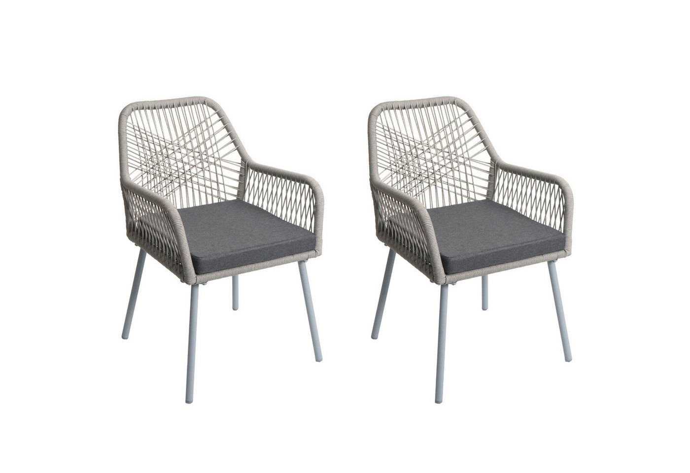 PROREGAL® Gartenstuhl 2x Gartenstuhl HxBxT 81x54x62cm Aluminium Seilgeflecht Rope Grau von PROREGAL®