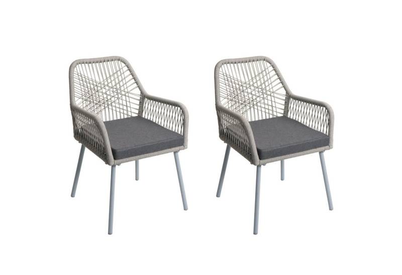PROREGAL® Gartenstuhl 2x Gartenstuhl HxBxT 81x54x62cm Aluminium Seilgeflecht Rope Grau von PROREGAL®