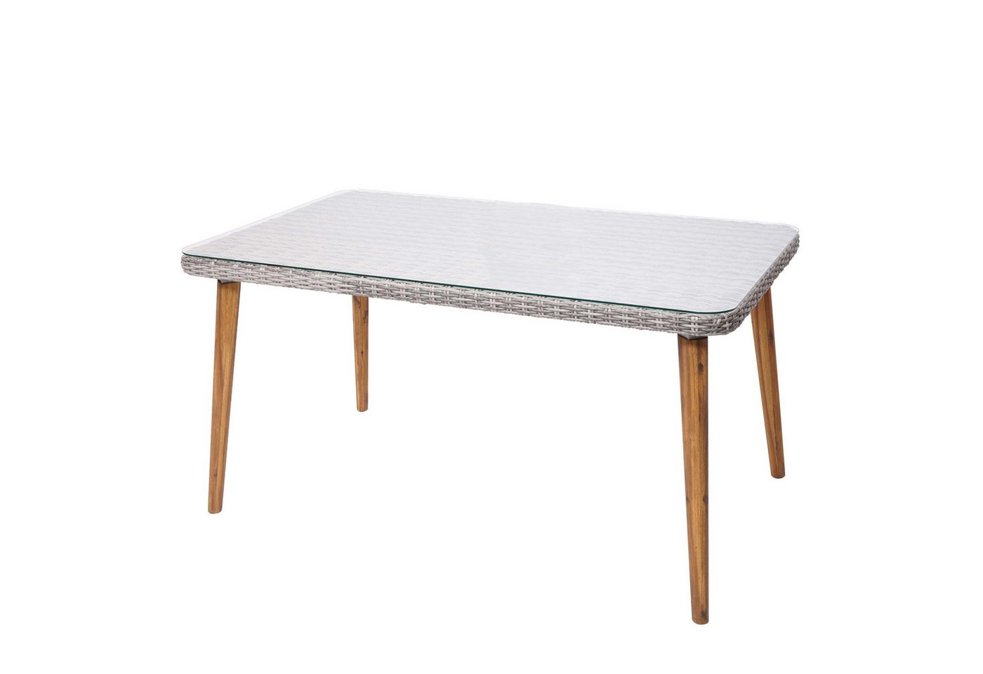 PROREGAL® Gartentisch Poly-Rattan Esstisch 78x150x90cm Stahl + Akazie Poly-Rattan Grau von PROREGAL®