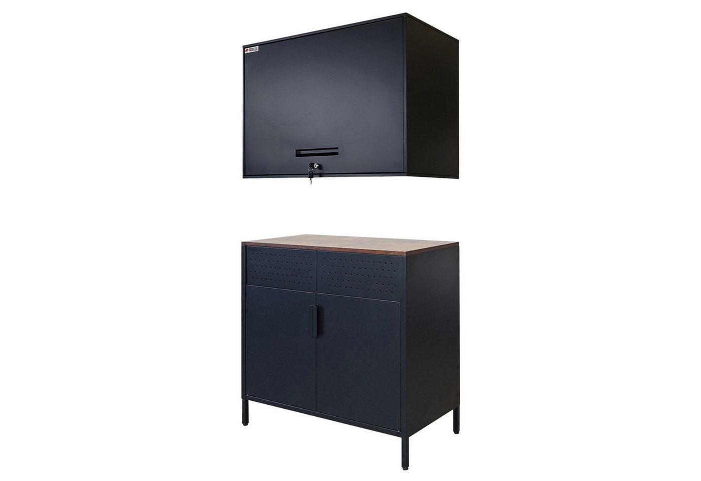 PROREGAL® Mehrzweckschrank Mega Deal 1x Flügeltürenschrank LION + 1x Wandschrank ELEPHANT Schwarz von PROREGAL®