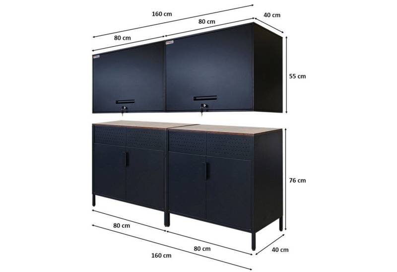 PROREGAL® Mehrzweckschrank Mega Deal 2x Flügeltürenschrank LION + 2x Wandschrank ELEPHANT Schwarz von PROREGAL®