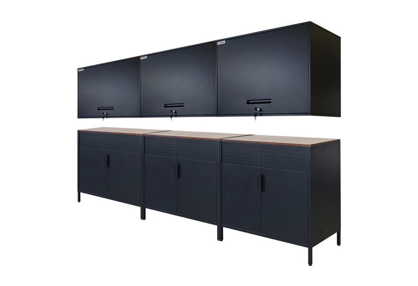 PROREGAL® Mehrzweckschrank Mega Deal 3x Flügeltürenschrank LION + 3x Wandschrank ELEPHANT Schwarz von PROREGAL®