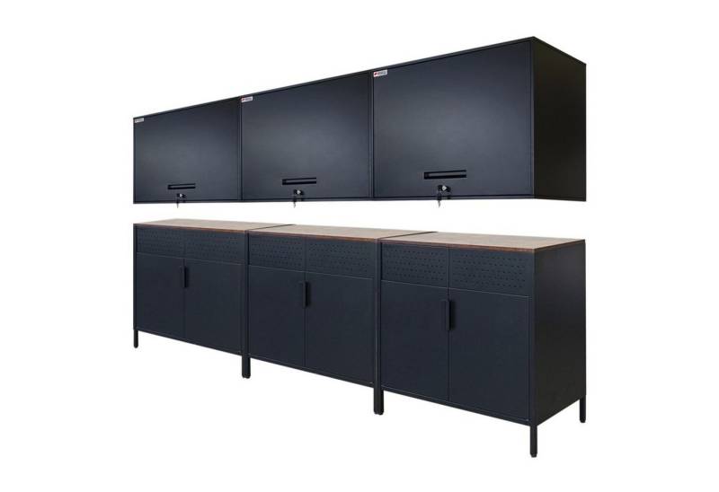 PROREGAL® Mehrzweckschrank Mega Deal 3x Flügeltürenschrank LION + 3x Wandschrank ELEPHANT Schwarz von PROREGAL®