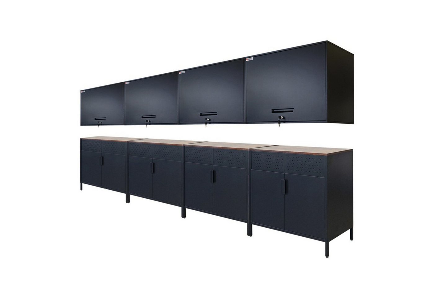 PROREGAL® Mehrzweckschrank Mega Deal 4x Flügeltürenschrank LION + 4x Wandschrank ELEPHANT Schwarz von PROREGAL®