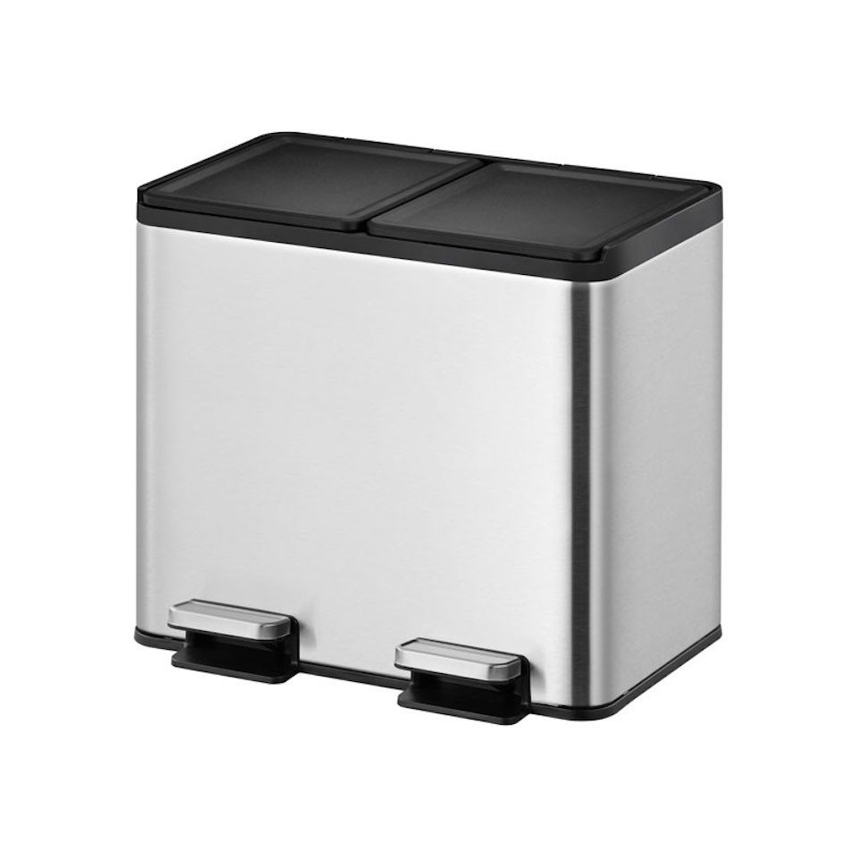 PROREGAL® Mülleimer Rechteckiger Treteimer, Soft-Close & Stay-Open Deckel, 2x15L, Silber von PROREGAL®