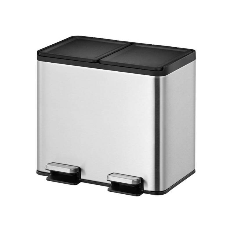 PROREGAL® Mülleimer Rechteckiger Treteimer, Soft-Close & Stay-Open Deckel, 2x15L, Silber von PROREGAL®