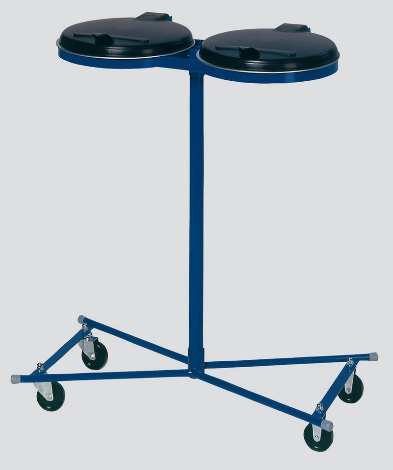 PROREGAL® Müllsackständer Kunststoff-Deckel Fahrbar 2x 120L 102x86x48cm Stahl Blau-Schwarz von PROREGAL®