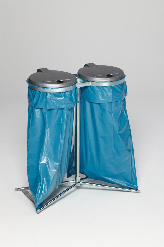 PROREGAL® Müllsackständer Kunststoff-Deckel Stationär 2x 120L 98x85x48cm Stahl Verzinkt-Silber von PROREGAL®