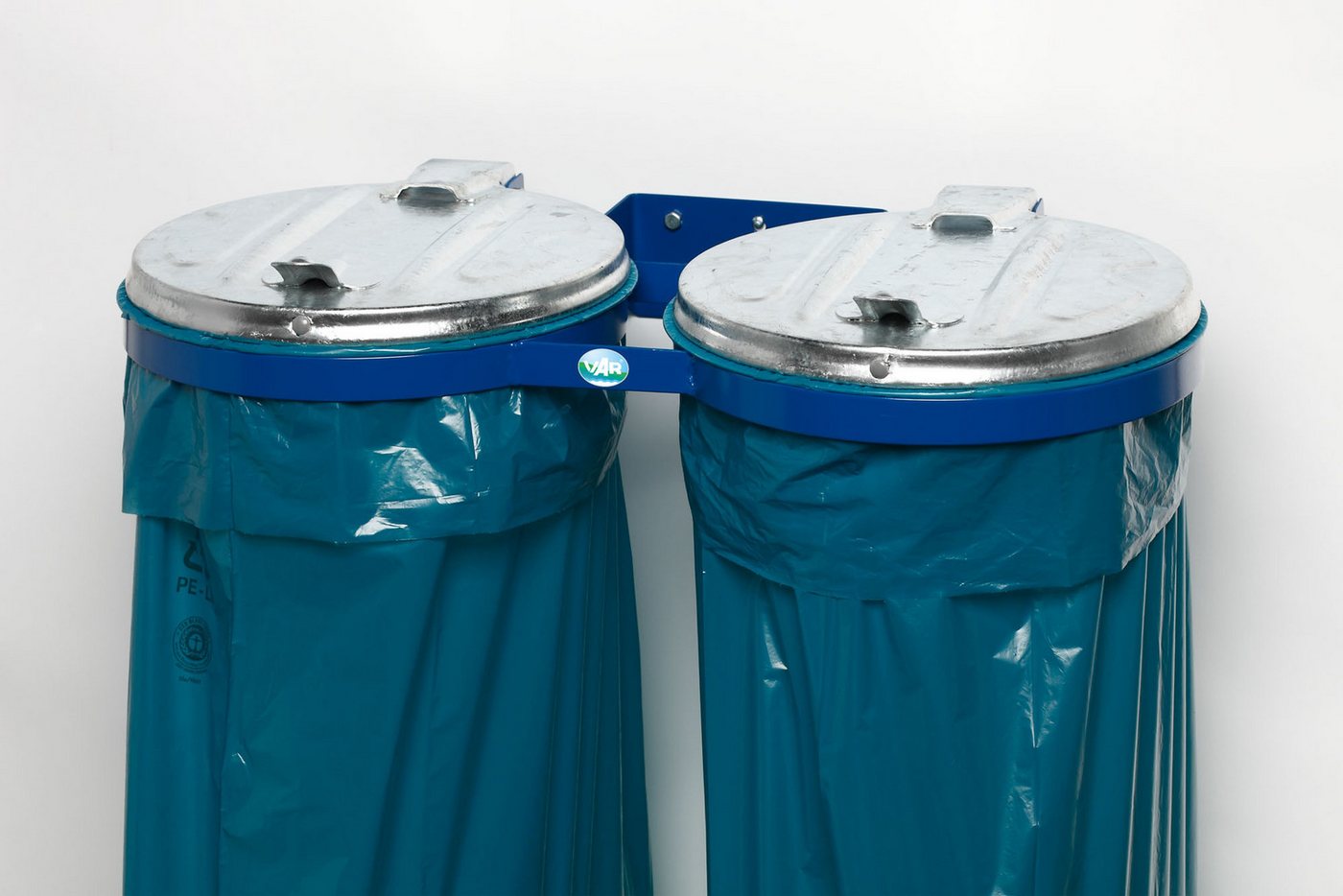 PROREGAL® Müllsackständer Metall-Deckel Wandhalterung 2x 120L BxT 80x53cm Stahl Blau-Verzinkt von PROREGAL®