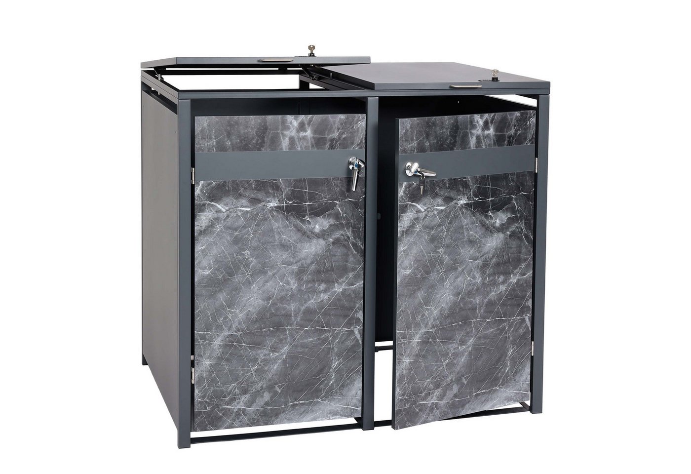 PROREGAL® Mülltonnenbox 2er Mülltonnenverkleidung 117x132x80cm Anthrazit Marmor-Optik dunkel von PROREGAL®