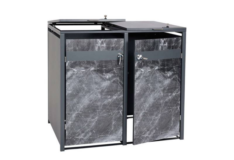 PROREGAL® Mülltonnenbox 2er Mülltonnenverkleidung 117x132x80cm Anthrazit Marmor-Optik dunkel von PROREGAL®