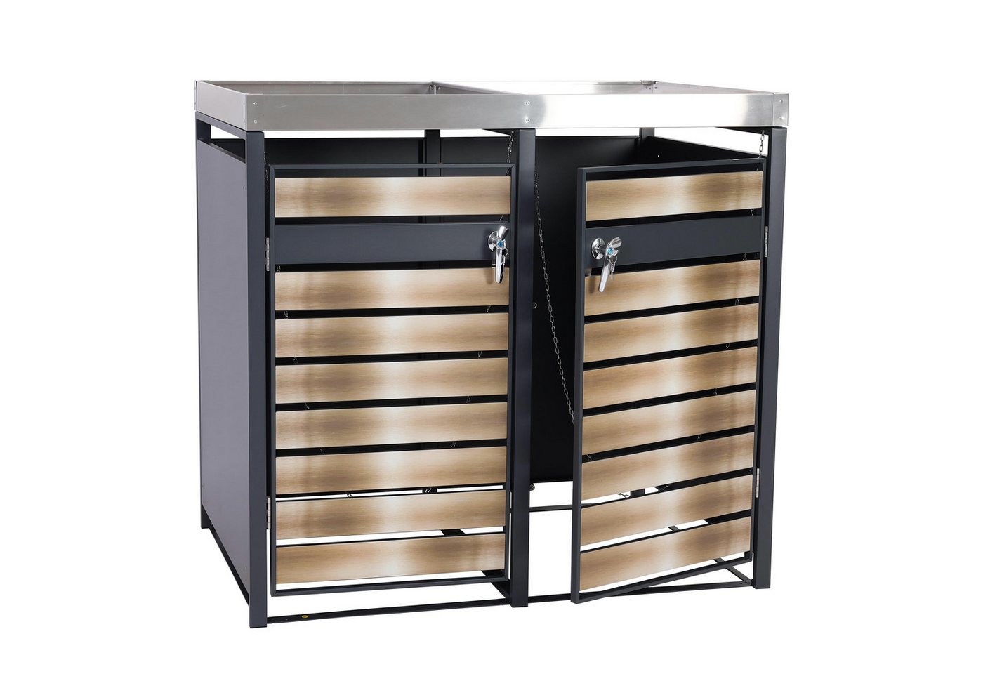 PROREGAL® Mülltonnenbox 2er Mülltonnenverkleidung mit Pflanzkasten 125x132x80cm Anthrazit Gold von PROREGAL®
