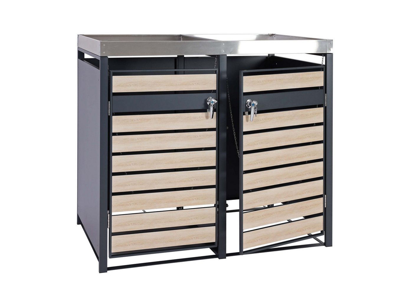 PROREGAL® Mülltonnenbox 2er Mülltonnenverkleidung mit Pflanzkasten 125x132x80cm Holzoptik von PROREGAL®