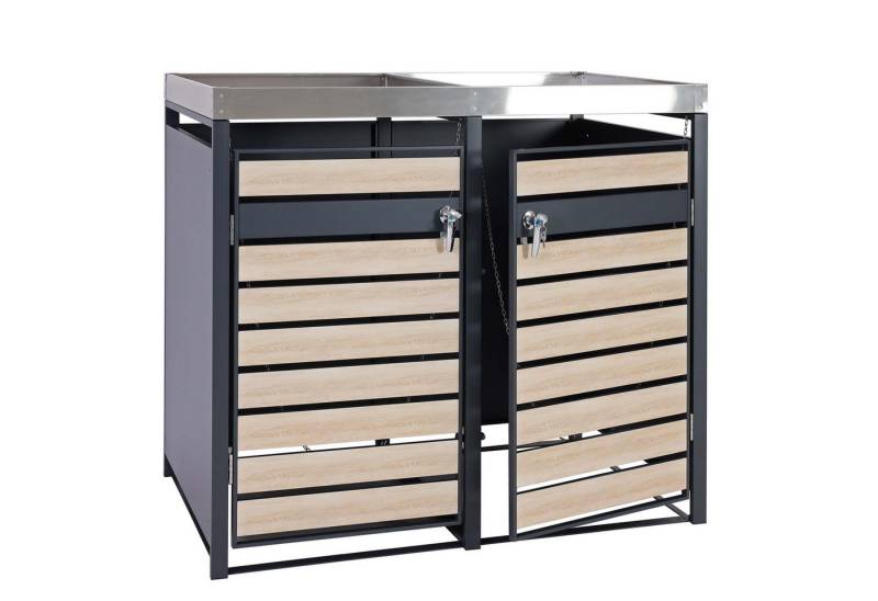 PROREGAL® Mülltonnenbox 2er Mülltonnenverkleidung mit Pflanzkasten 125x132x80cm Holzoptik von PROREGAL®