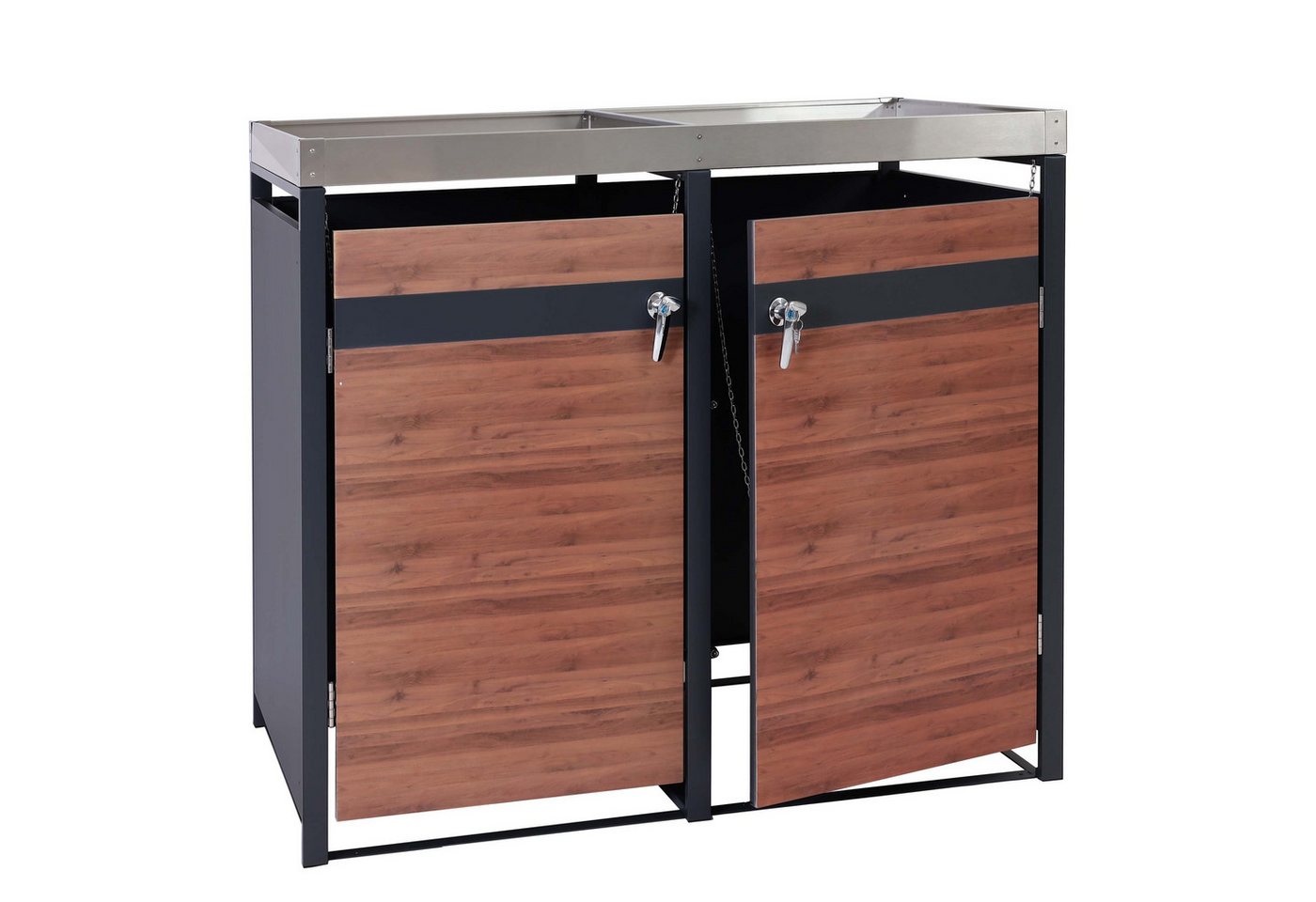 PROREGAL® Mülltonnenbox 2er Mülltonnenverkleidung mit Pflanzkasten 125x132x80cm Holzoptik von PROREGAL®