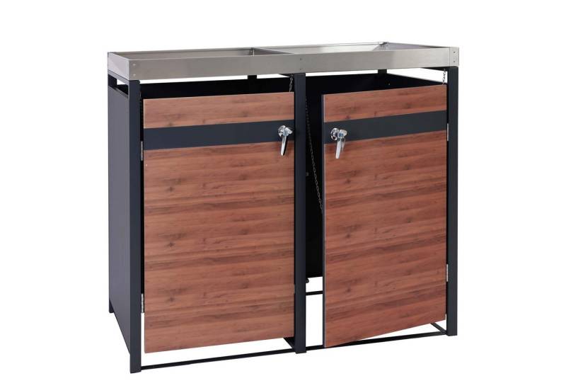PROREGAL® Mülltonnenbox 2er Mülltonnenverkleidung mit Pflanzkasten 125x132x80cm Holzoptik von PROREGAL®