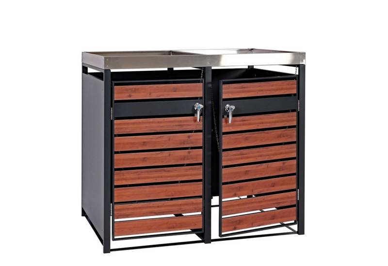 PROREGAL® Mülltonnenbox 2er Mülltonnenverkleidung mit Pflanzkasten 125x132x80cm Holzoptik von PROREGAL®