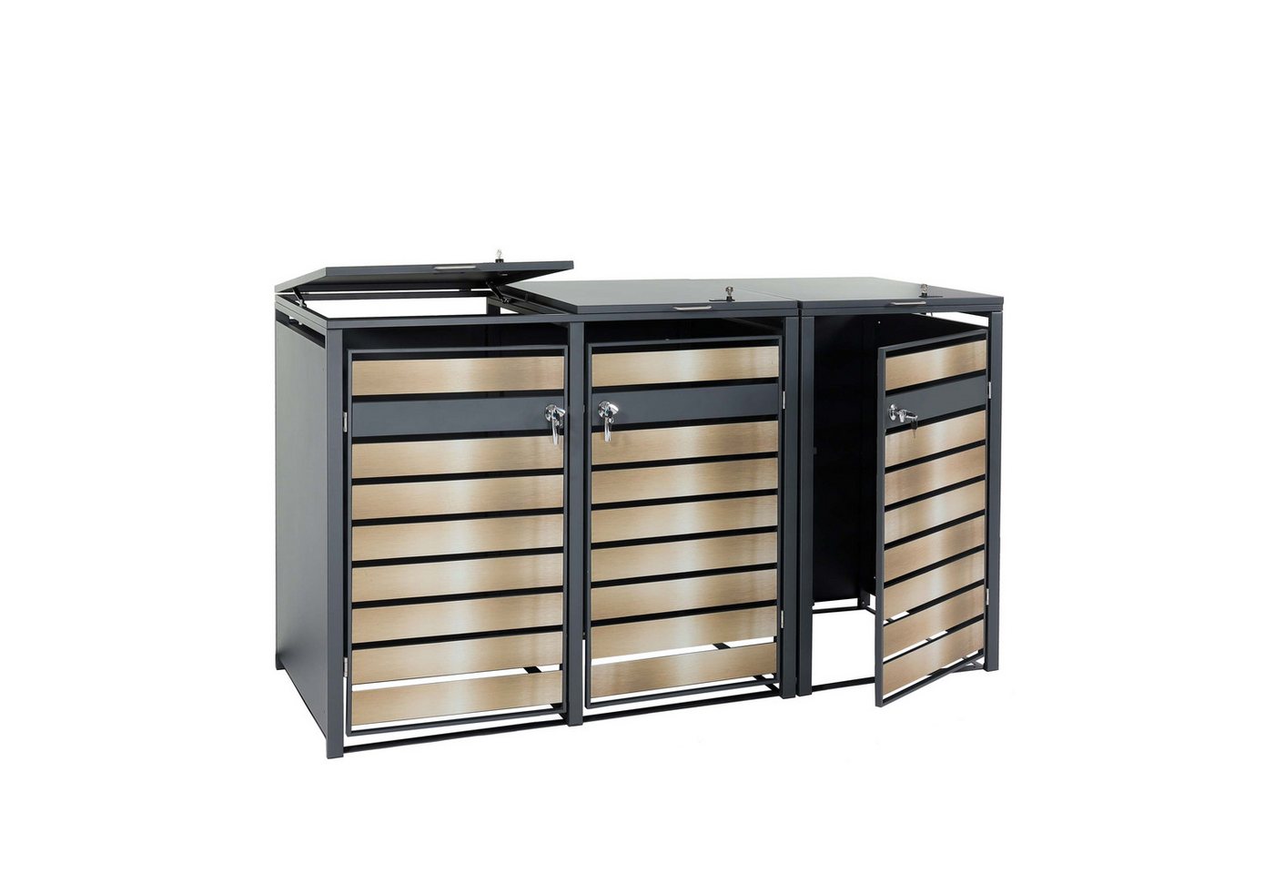 PROREGAL® Mülltonnenbox 3er Mülltonnenverkleidung 117x200x80cm Anthrazit Gold Mülltonnenbox von PROREGAL®