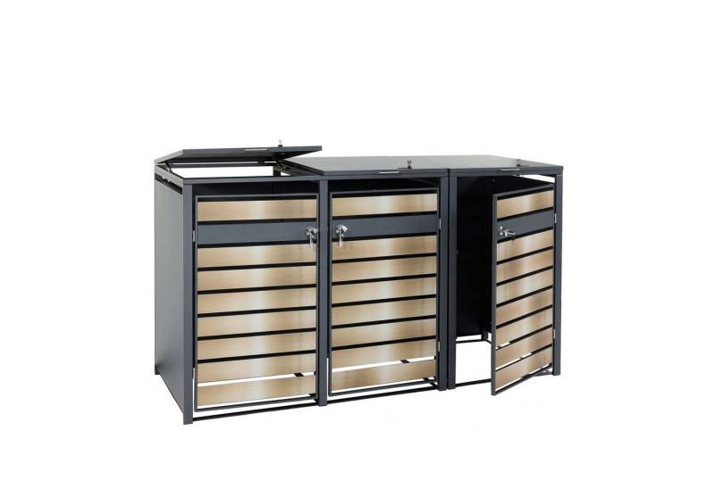 PROREGAL® Mülltonnenbox 3er Mülltonnenverkleidung 117x200x80cm Anthrazit Gold Mülltonnenbox von PROREGAL®
