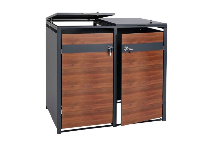 PROREGAL® Mülltonnenbox XL 2er/4er-Mülltonnenverkleidung 117x145x98cm Holzoptik Dunkelbraun von PROREGAL®