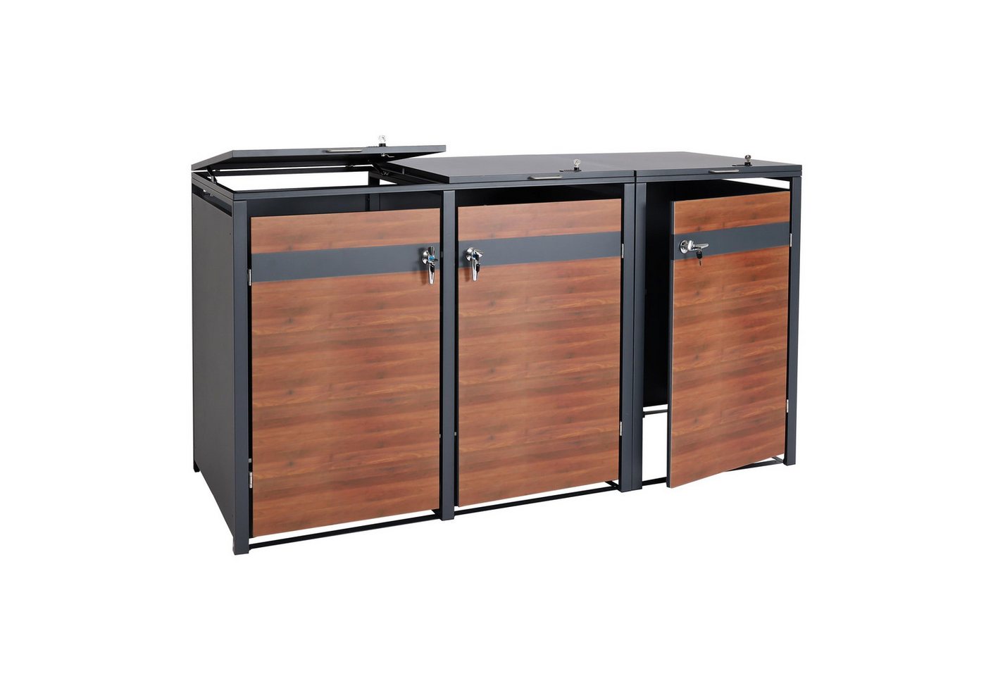 PROREGAL® Mülltonnenbox XL 3er/6er-Mülltonnenverkleidung 117x217x98cm Holzoptik Dunkelbraun von PROREGAL®