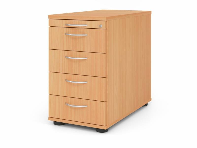 PROREGAL® Rollcontainer Standcontainer, Buche, HxBxT 76x42,8x80cm,  Bogengriff, 5 Schübe von PROREGAL®