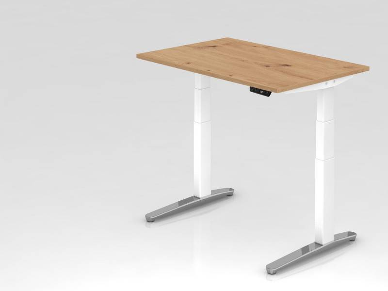 PROREGAL® Schreibtisch Schreibtisch, Asteiche, Weißes Gestell poliert, BxT120x80cm, H65-130cm von PROREGAL®