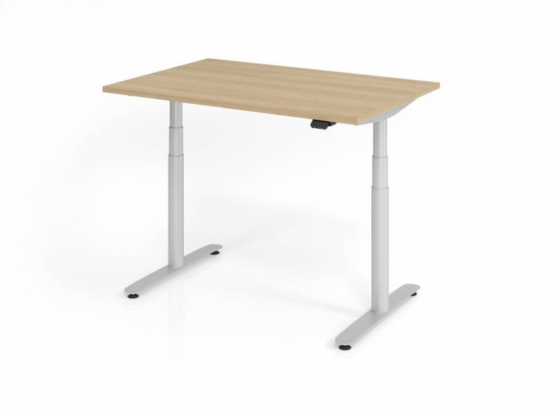PROREGAL® Schreibtisch Schreibtisch,  Eiche, Silber Gestell,  BxT 120x80cm, H 63-127cm von PROREGAL®