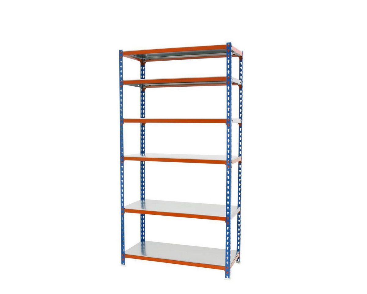 PROREGAL® Schwerlastregal GIANT METAL SHARK, HxBxT 250x110x30cm, Fachlast 200kg, Blau-Orange, Erhältlich mit Spanplatten oder Stahböden in vielen Dimensionen von PROREGAL®