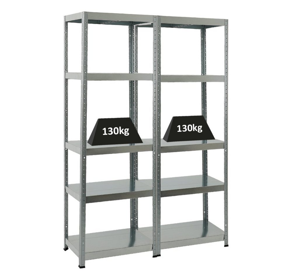 PROREGAL® Schwerlastregal MegaDeal 2 Stück Steel Eagle 180x60x40cm Fachlast 130kg Verzinkt, 2-tlg., Stabiles Kellerregal Stahlregal 130kg Fachlast sowie 650kg Gesamtlast von PROREGAL®