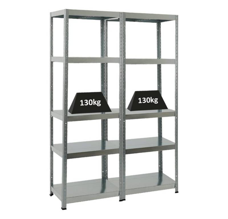 PROREGAL® Schwerlastregal MegaDeal 2 Stück Steel Eagle 180x60x40cm Fachlast 130kg Verzinkt, 2-tlg., Stabiles Kellerregal Stahlregal 130kg Fachlast sowie 650kg Gesamtlast von PROREGAL®