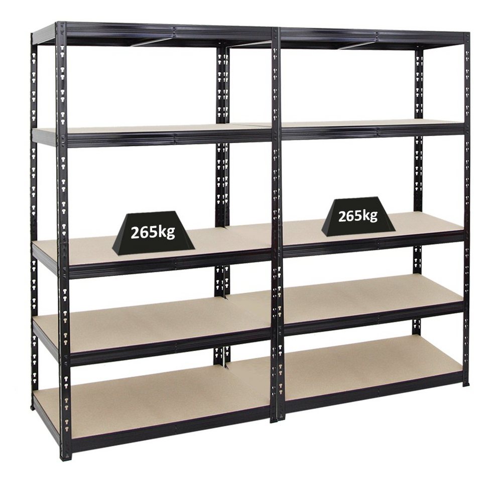 PROREGAL® Schwerlastregal MegaDeal 2 Stück Tiger 180x100x60cm Fachlast 265kg Schwarz, 2-tlg., Garagenregal Kellerregal Lastenregal Steckregal 1325kg Gesamtlast von PROREGAL®