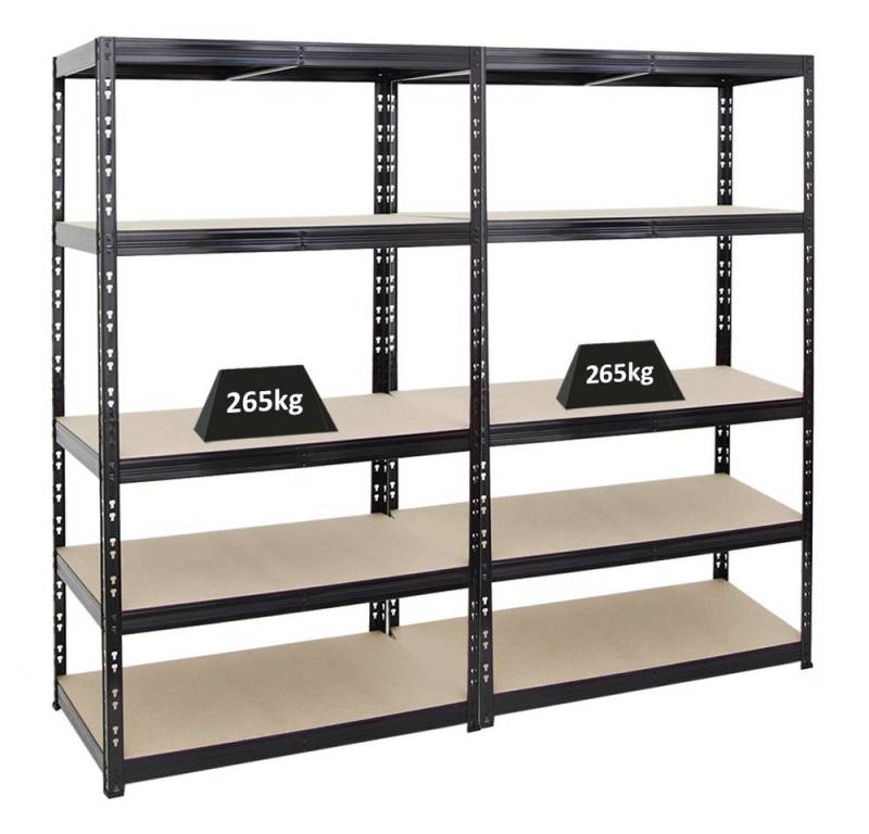 PROREGAL® Schwerlastregal MegaDeal 2 Stück Tiger 180x100x60cm Fachlast 265kg Schwarz, 2-tlg., Garagenregal Kellerregal Lastenregal Steckregal 1325kg Gesamtlast von PROREGAL®