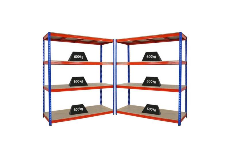 PROREGAL® Schwerlastregal MegaDeal 2x Schwerlastregal BISON, 180x160x60cm, 4 Ebenen, Blau-Orange, 2-tlg. von PROREGAL®