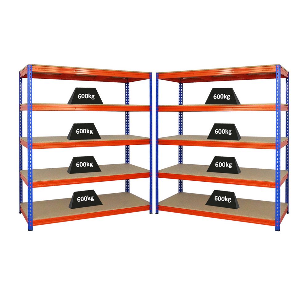 PROREGAL® Schwerlastregal MegaDeal 2x Schwerlastregal BISON, 180x160x60cm, 4 Ebenen, Blau-Orange, 2-tlg. von PROREGAL®