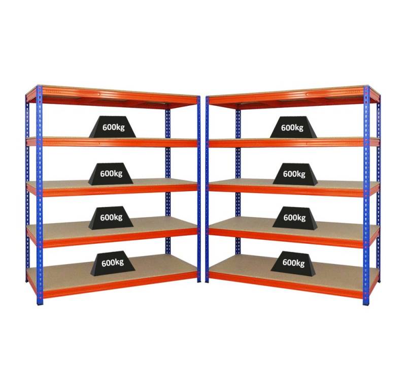 PROREGAL® Schwerlastregal MegaDeal 2x Schwerlastregal BISON, 180x160x60cm, 4 Ebenen, Blau-Orange, 2-tlg. von PROREGAL®