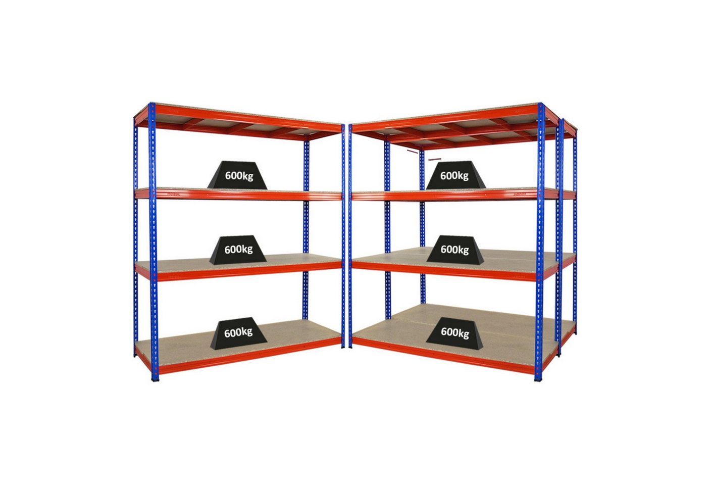 PROREGAL® Schwerlastregal MegaDeal 2x Schwerlastregal BISON, 180x160x60cm, 4 Ebenen, Blau-Orange, 3-tlg. von PROREGAL®