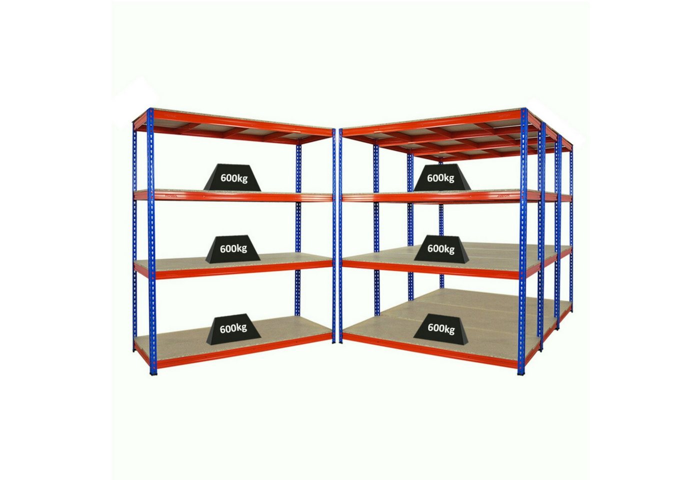 PROREGAL® Schwerlastregal MegaDeal 2x Schwerlastregal BISON, 180x160x60cm, 4 Ebenen, Blau-Orange, 4-tlg. von PROREGAL®
