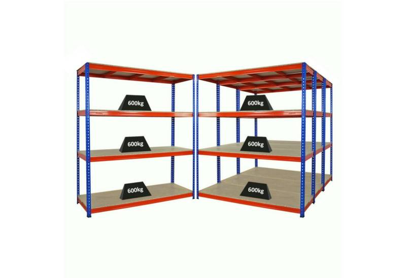 PROREGAL® Schwerlastregal MegaDeal 2x Schwerlastregal BISON, 180x160x60cm, 4 Ebenen, Blau-Orange, 4-tlg. von PROREGAL®