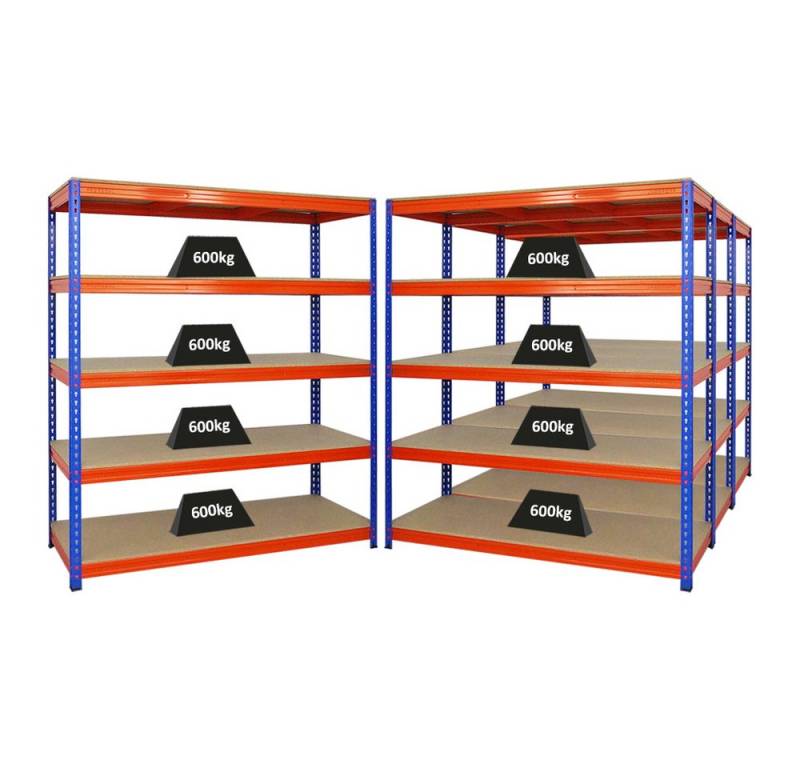 PROREGAL® Schwerlastregal MegaDeal 2x Schwerlastregal BISON, 180x160x60cm, 4 Ebenen, Blau-Orange, 4-tlg. von PROREGAL®